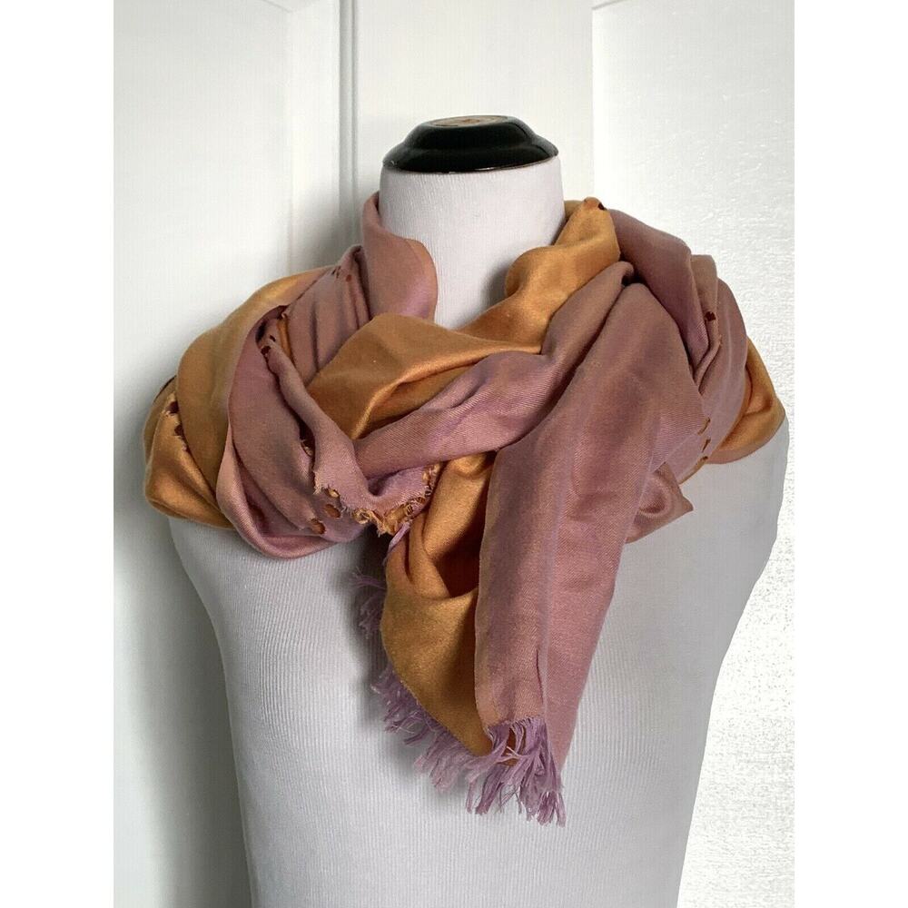 Nordstrom 100% Silk Reversible Pashmina Scarf Wrap Stole Shawl Gold